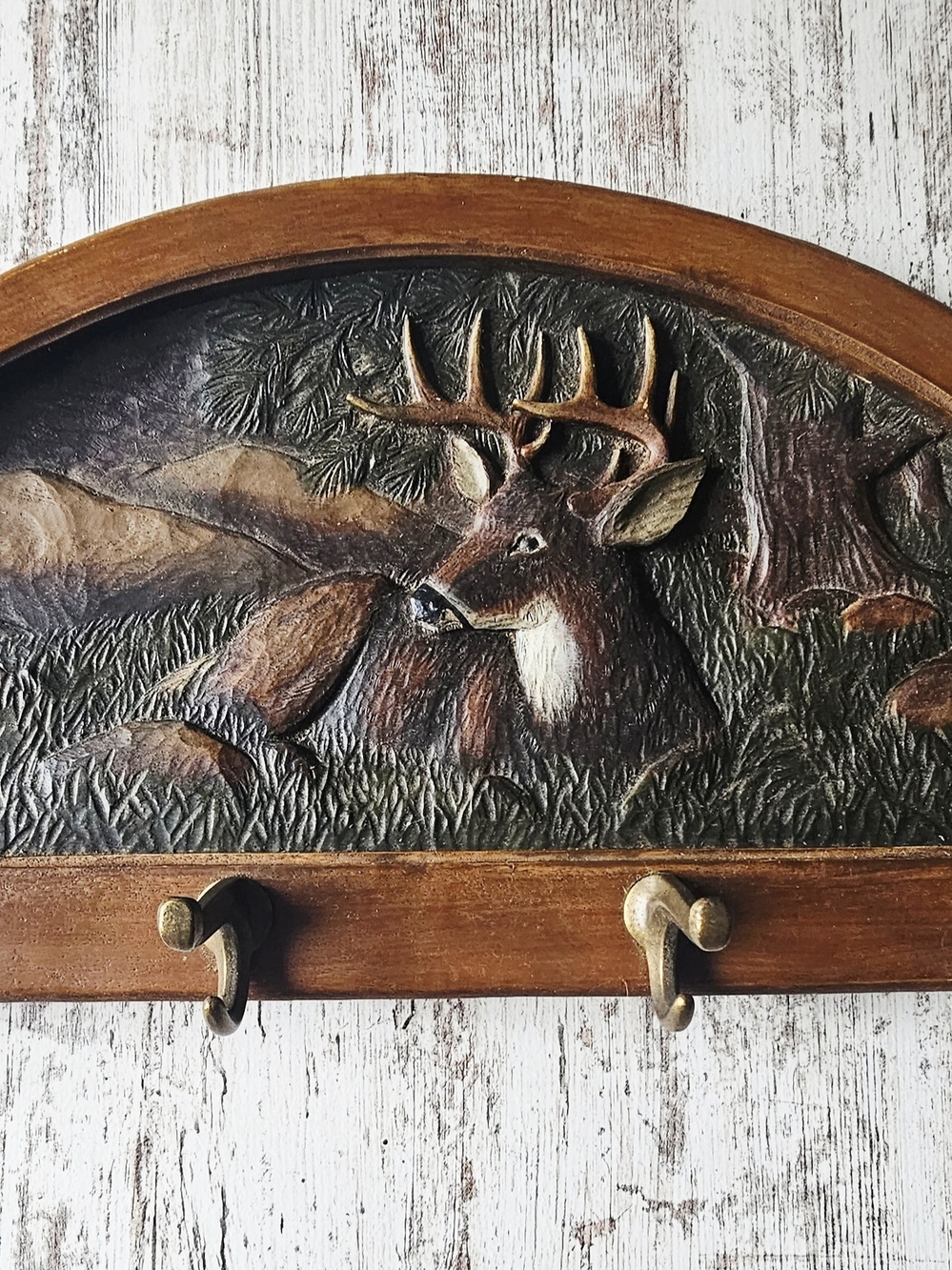 Big Sky Carvers Vintage Rustic Wooden Wall Mounted Coat & Hat Rack 4 Metal Hooks